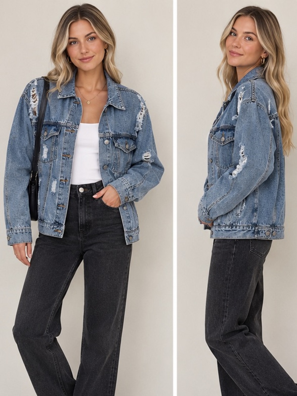 Forever 21 Distressed Denim Blue Jean Jacket Small Rodeo Festival Rustic Cowgirl